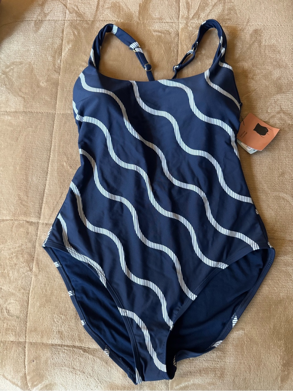 Shade & Shore Navy One-Piece Swimsuit with White Wave Print